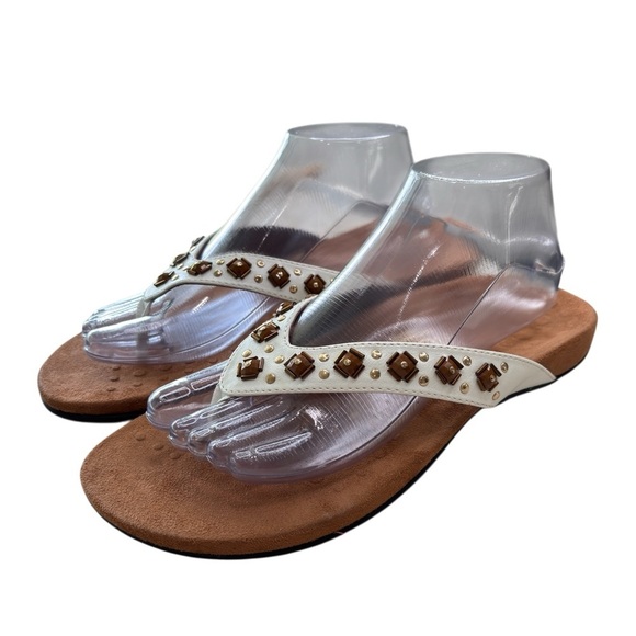 Vionic Orthaheel Floriana Thong Sandals Size 9 WIDE White Leather Embellished - Picture 7 of 16